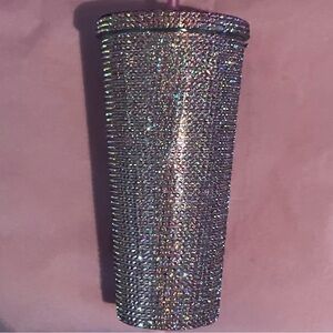 Pink Iradesent Sparkling Tumbler With Straw